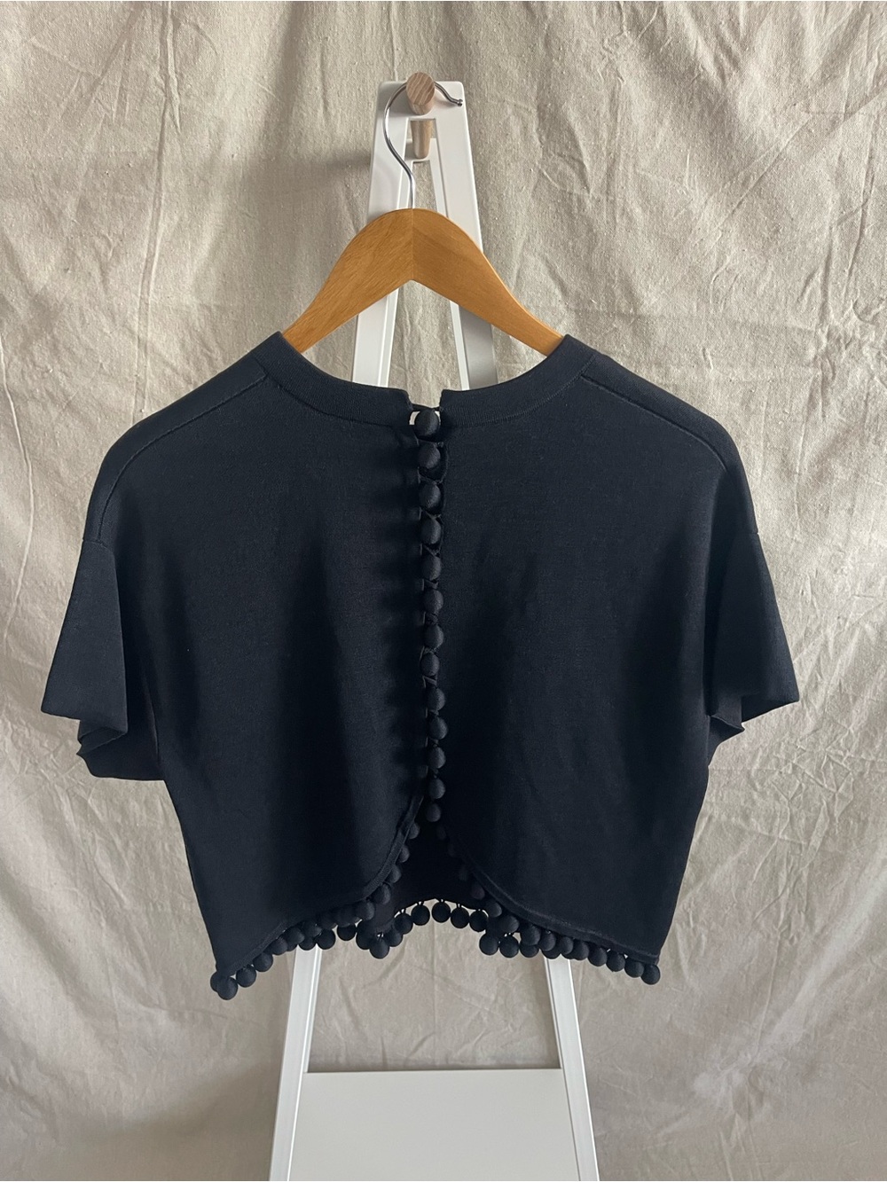 Proenza Schouler Black Silk-Blend Pom-Pom Top XS